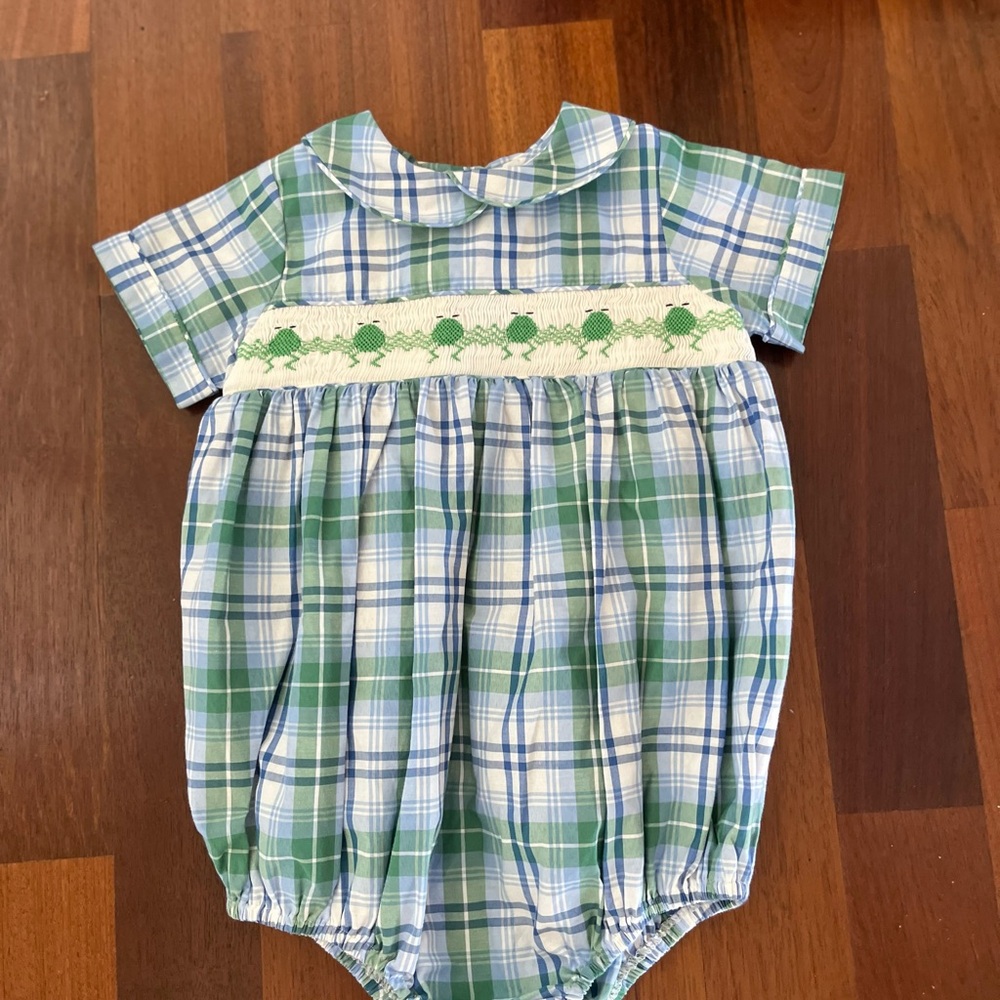 Plaid Green and Blue Alice Kathleen smocked bubble!!